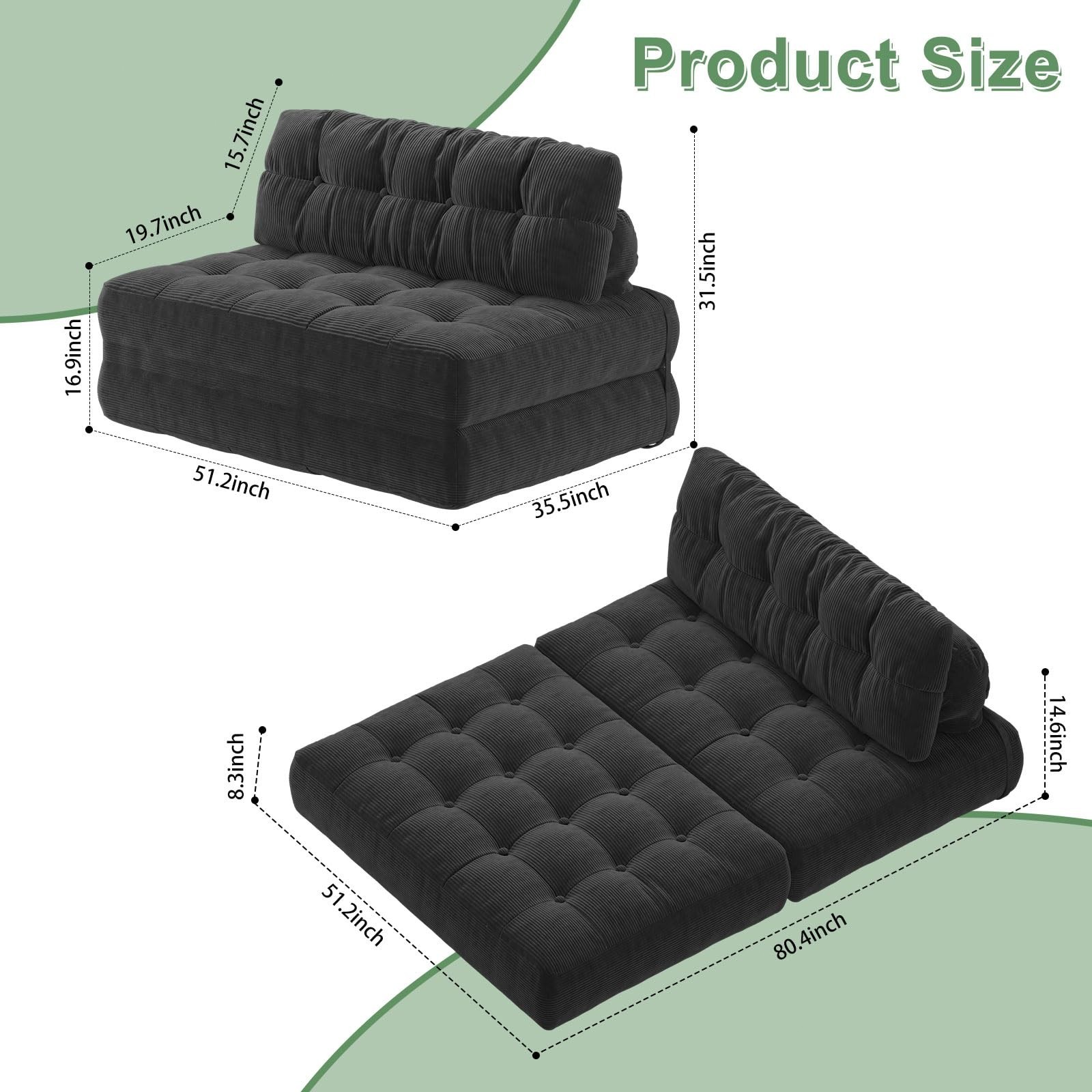 Folding Sofa Bed, 3-in-1 Convertible Sleeper Chair Fold Out Sleeper Couch