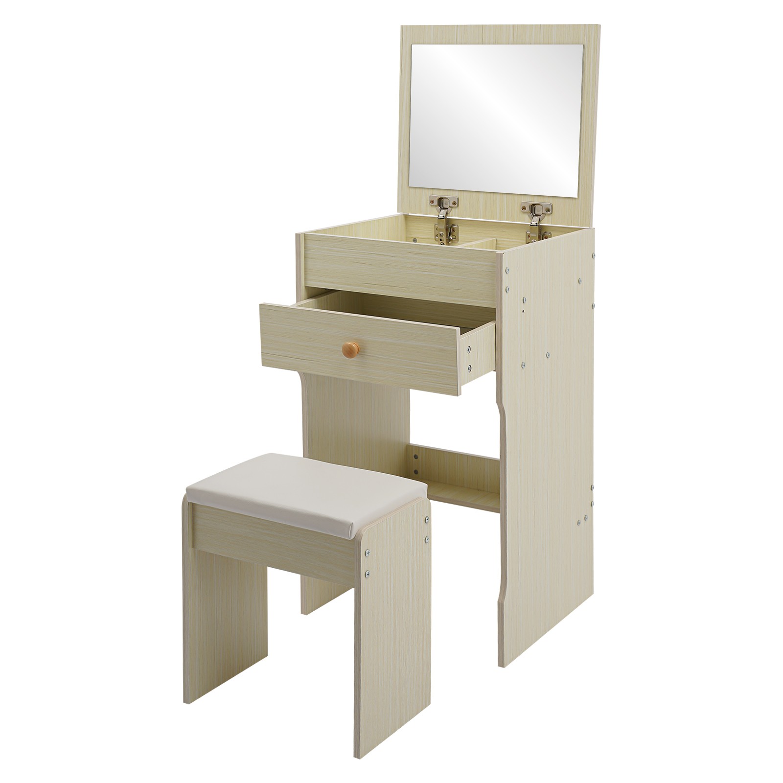 Vanity Table with Mirror Compact Makeup Vanity with Storage Compartments&Stool
