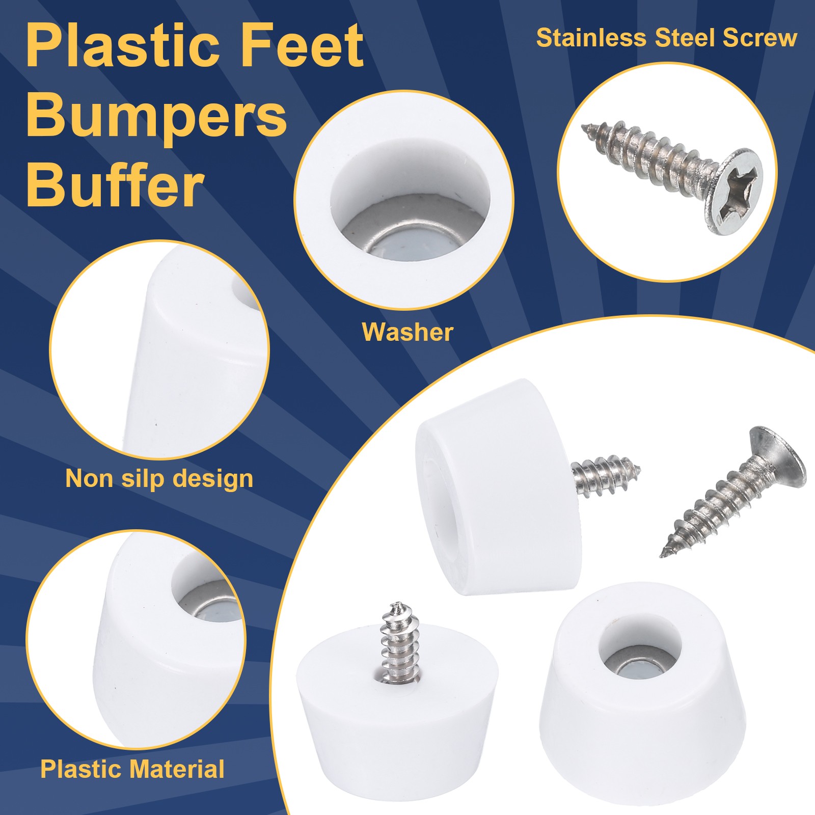 24pcs Rubber Feet Bumpers Buffer with Screws White 0.4″ x 0.8″