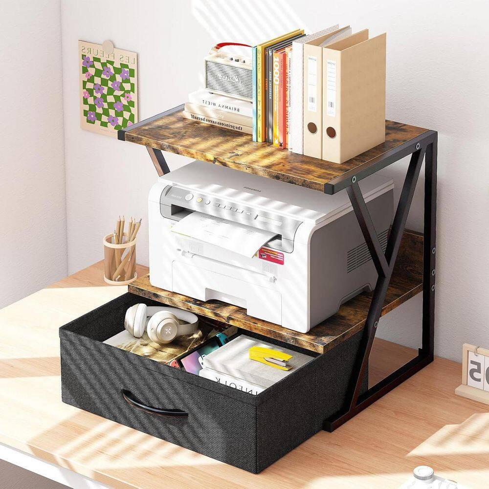 Rustic Brown 16.5 In. X 15.7 In. Wood Classic Desktop Shelf with Storage Drawer