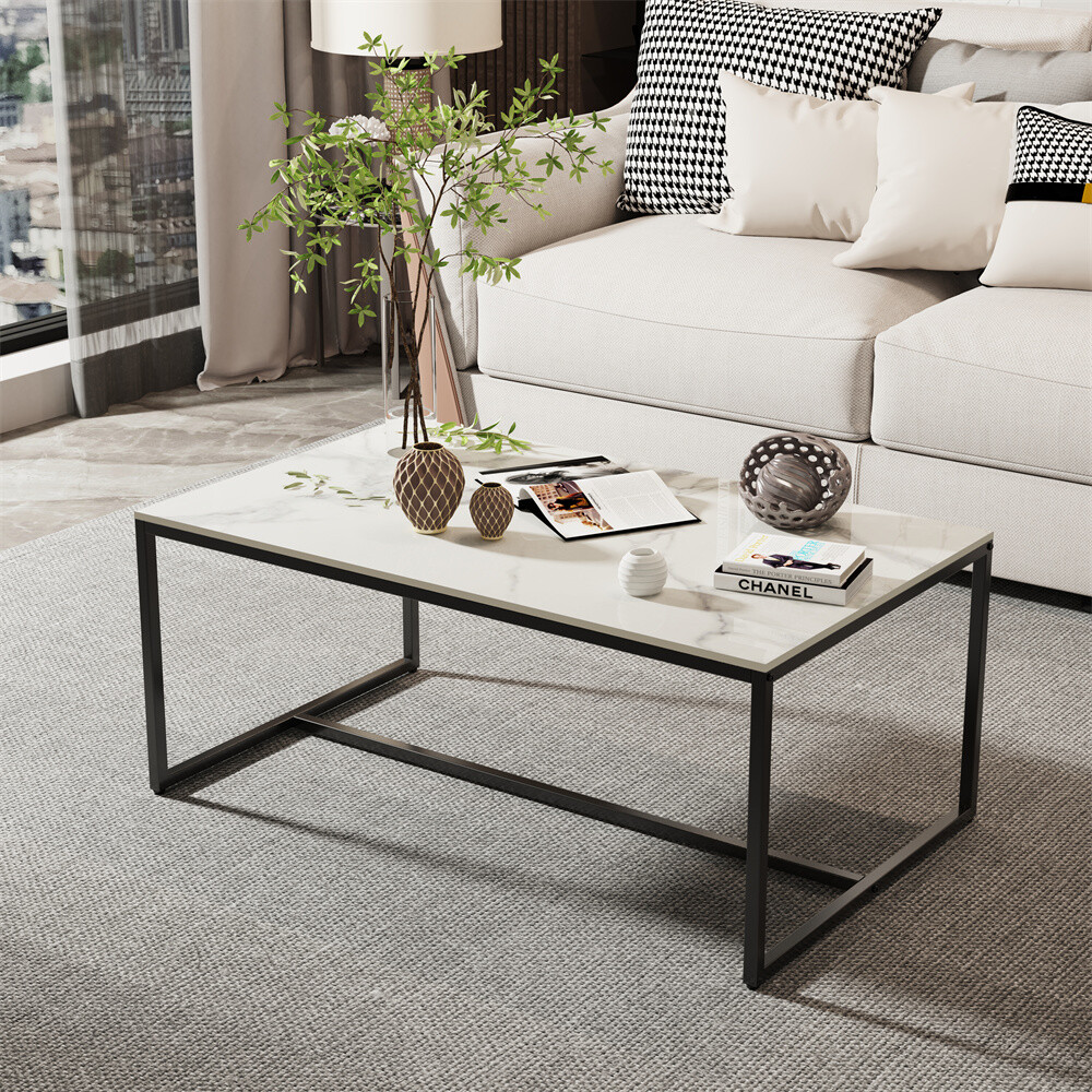 White/Black/Grey Rectangle High Gloss Marble Coffee Table Living Room Furniture
