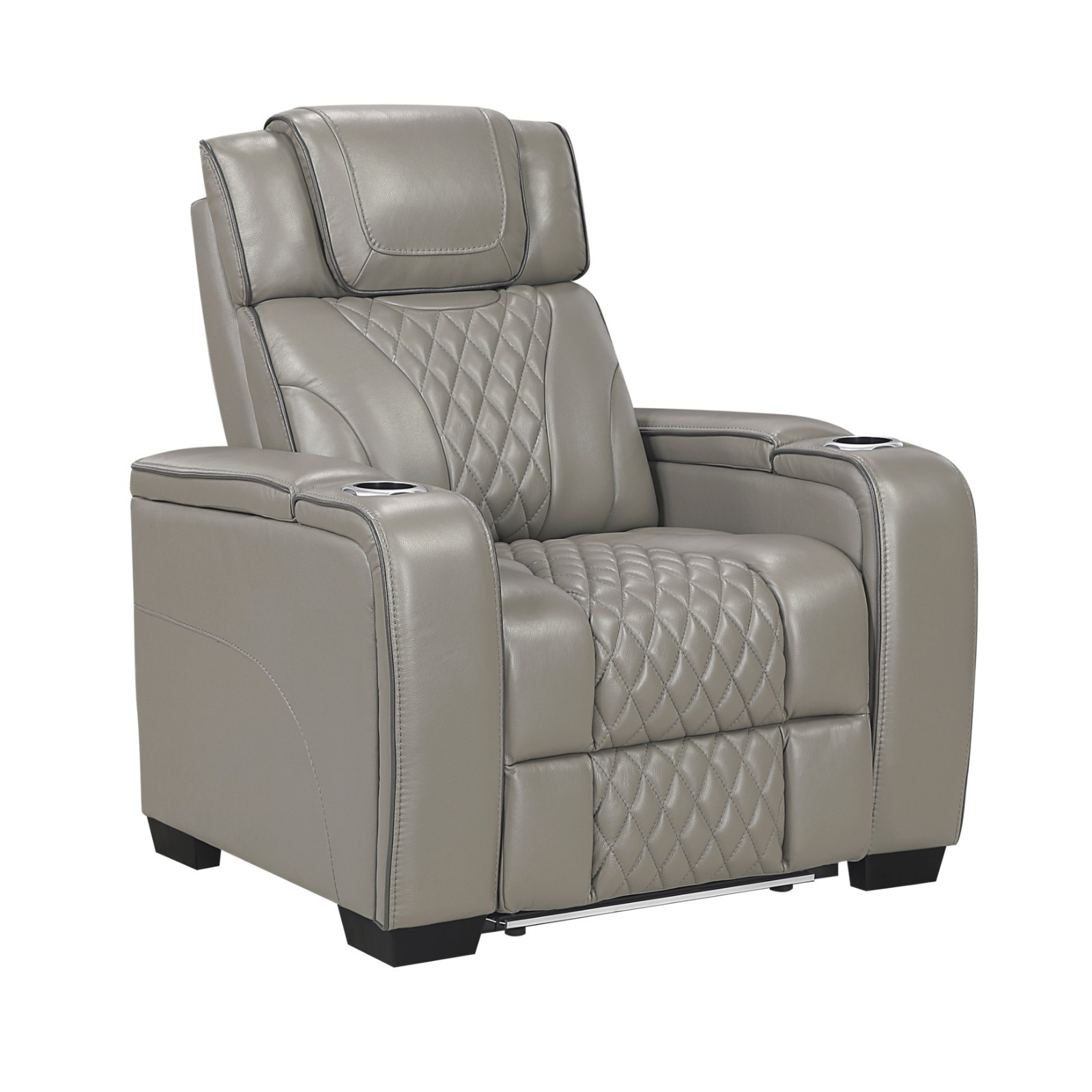 LUXURY Top-Grain Leather 3PC Gray Power Recliner Set Heat & Massage & BT Speaker