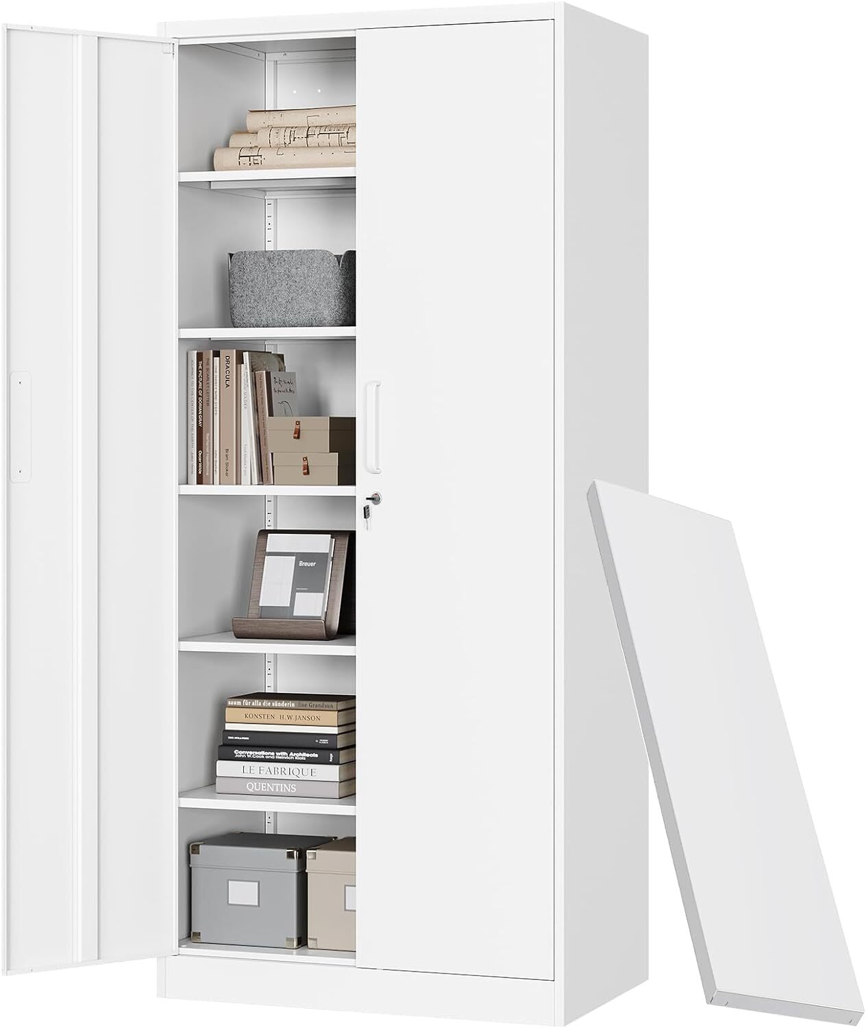 Metal Cabinet 72″with 2 Doors and 5 Shelves,Garage Storage Cabinet with Lockable