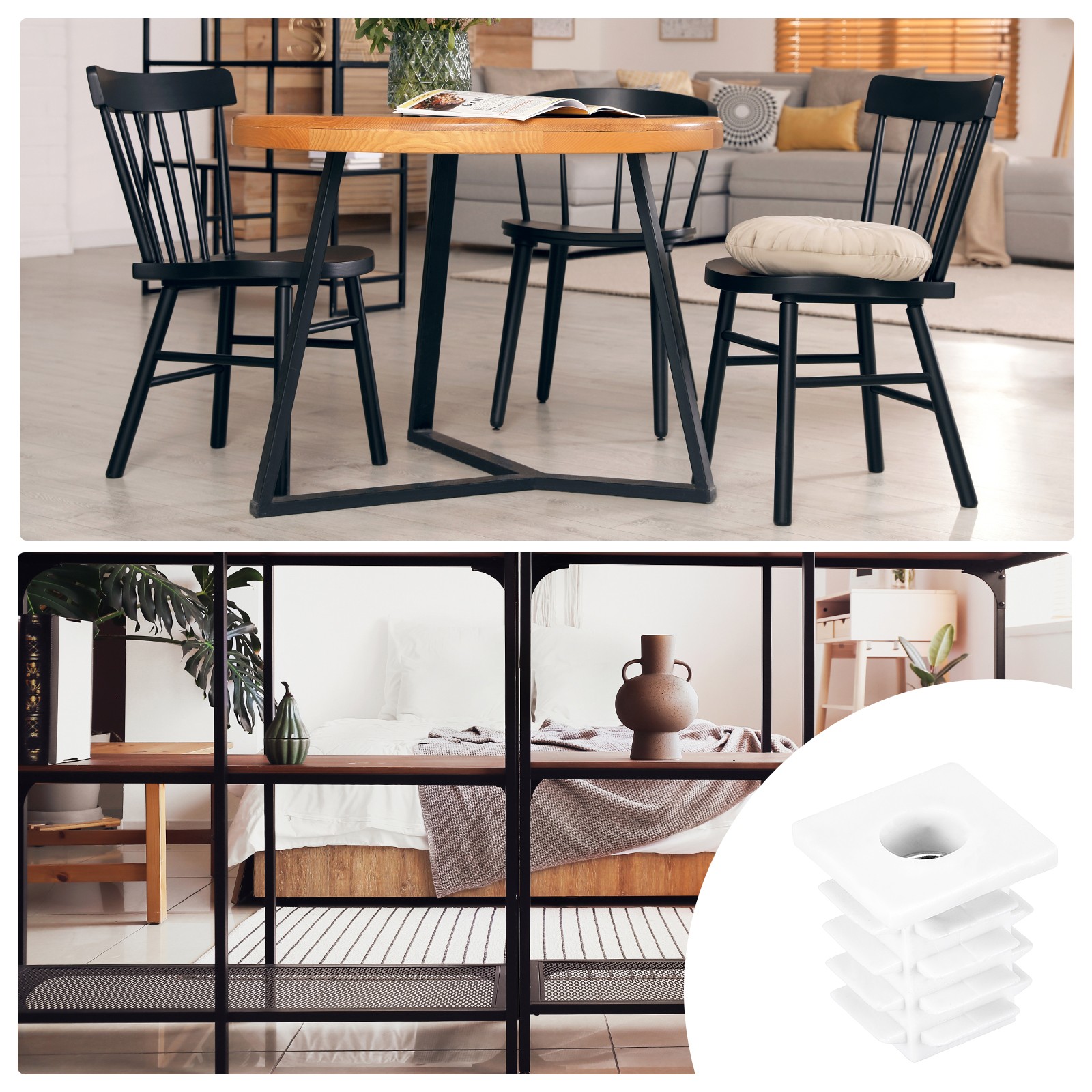 8Pcs Square Tubes 19 x 19mm PP Chair Cover with M6 Thread White
