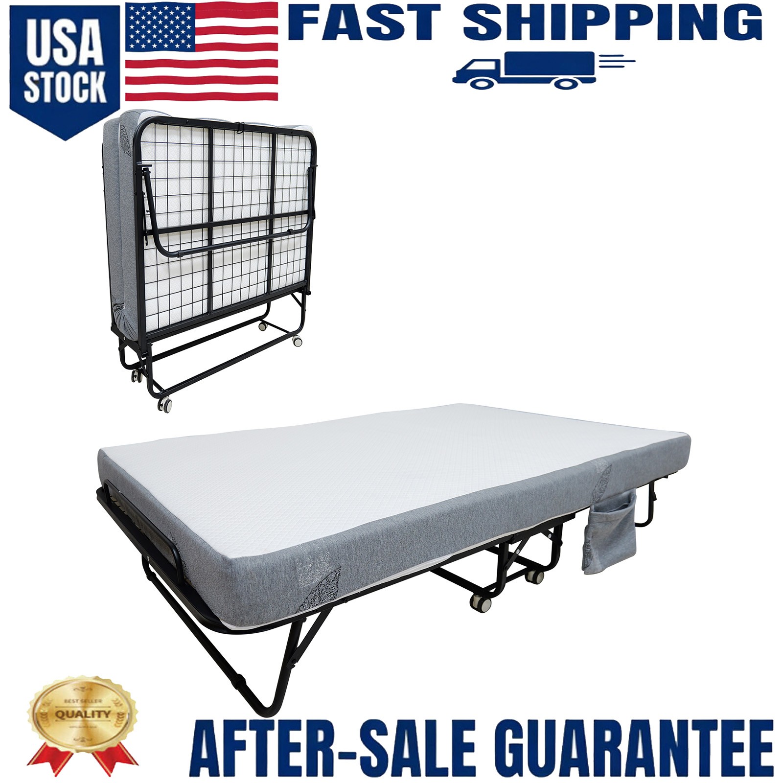 31 in x 75 in Folding Bed with 5 in Mattress, Portable Rollaway Bed, 450 lbs