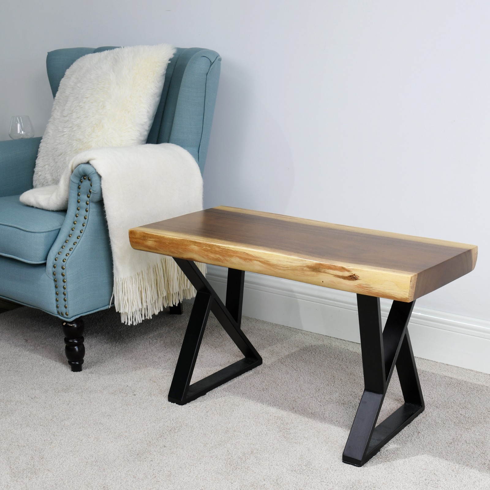Rustic Suar Bench Table Natural Edge Solid Wood Seat Entryway Hallway Seating