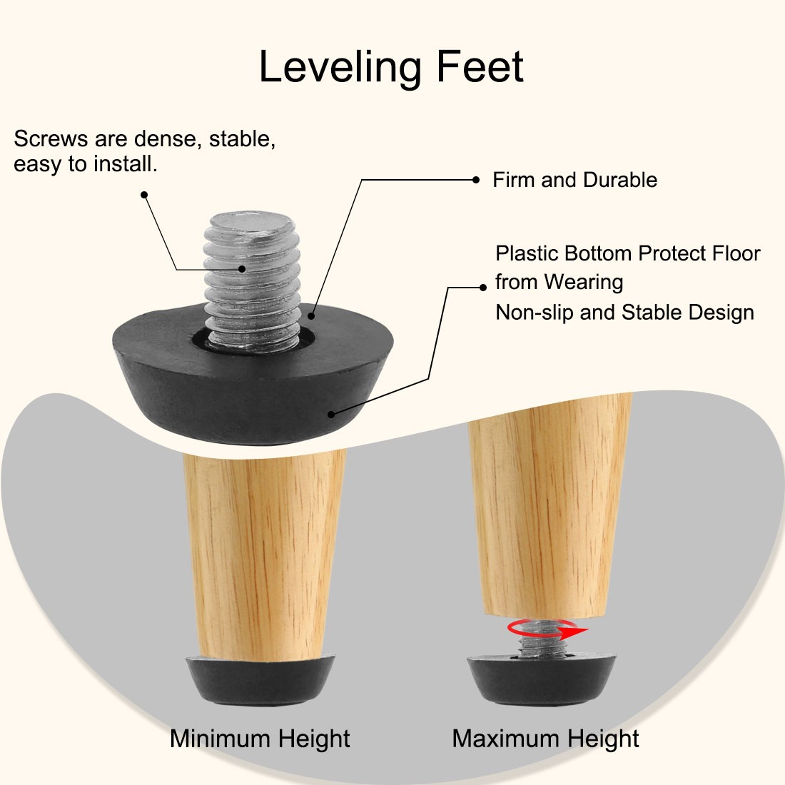 M8 x 10 x 22mm Furniture Glide Leveling Feet for Table Desk Cabinet Leg 20pack
