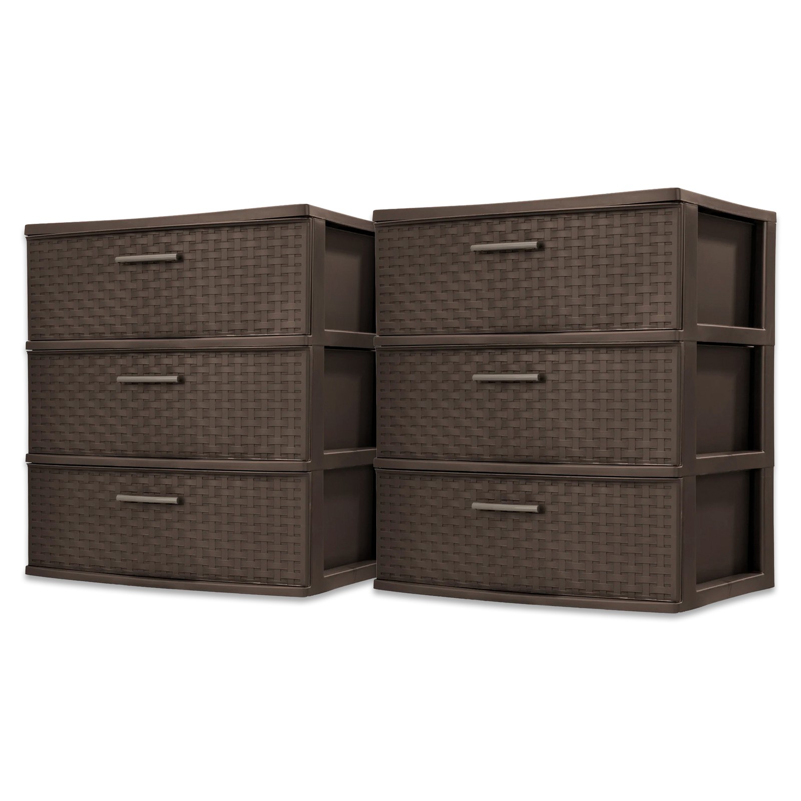 Sterilite 3 Drawer Wide Storage Tower, Weave Home Organizer, Espresso, 2 Pack