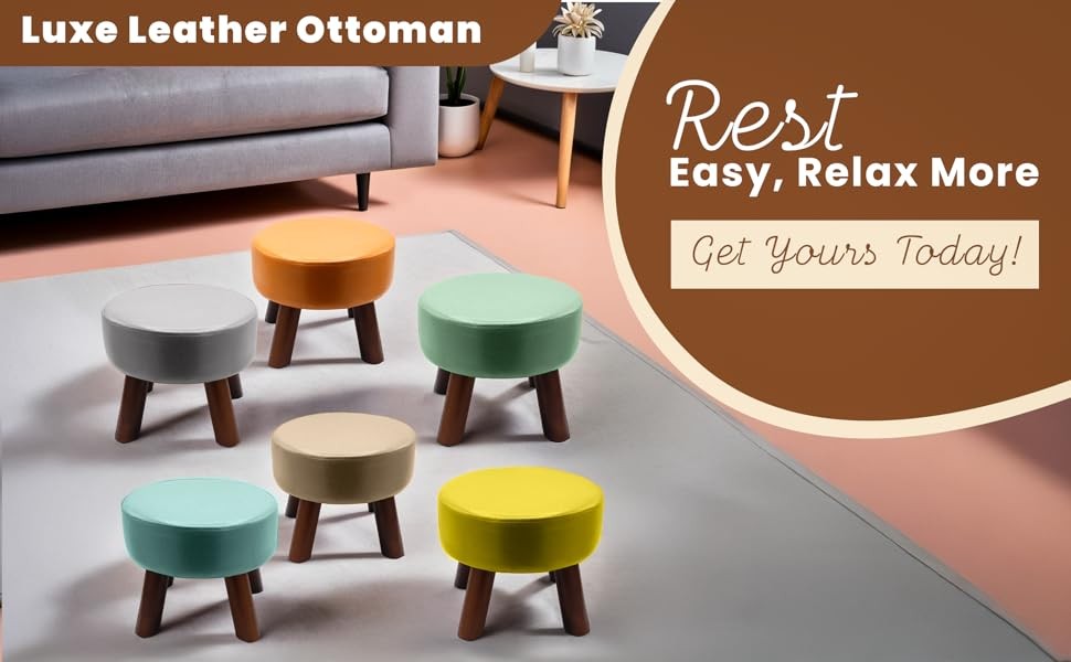 Small Round Ottoman Footstool Leather Padded Hassock Foot Stool 12″(30cm) with