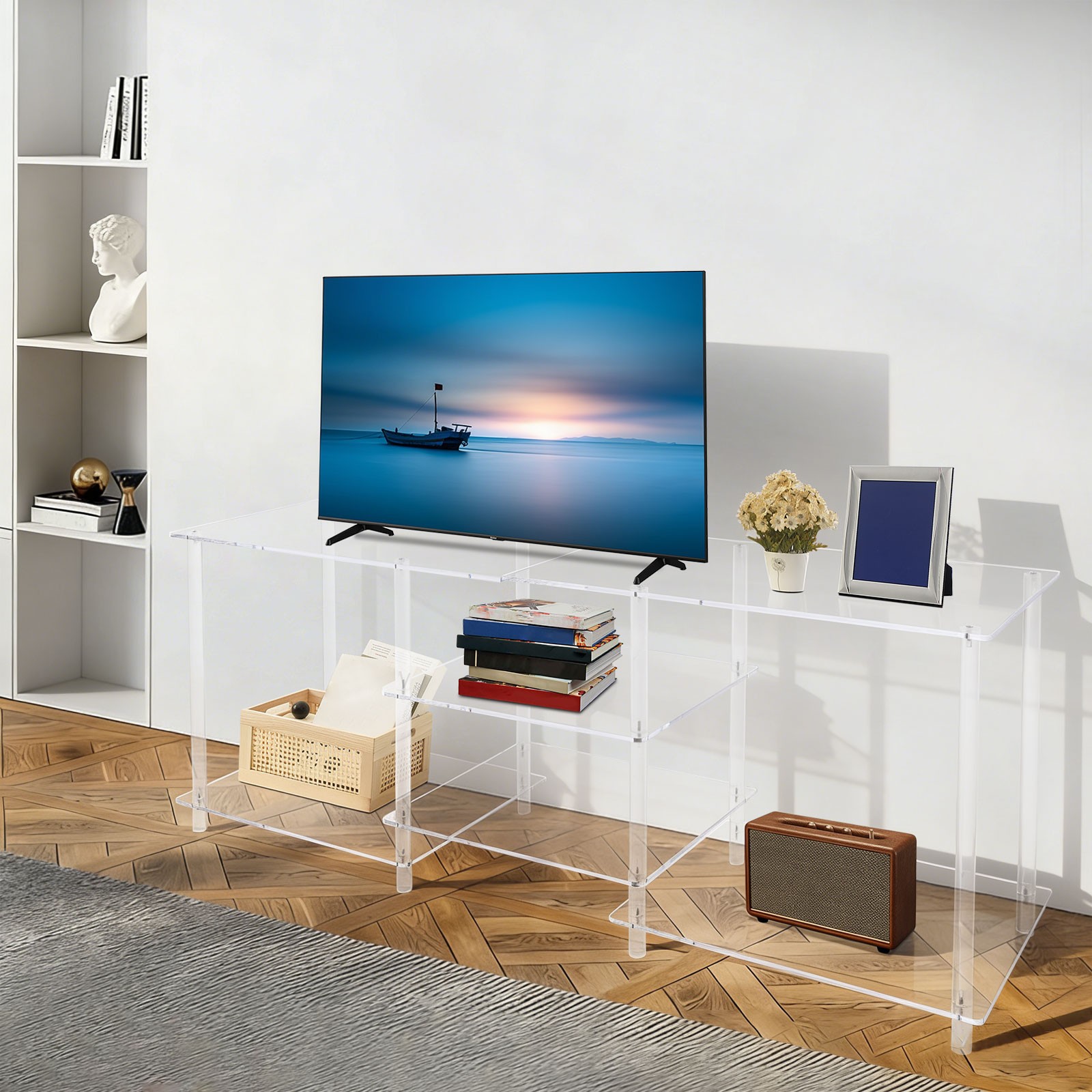Acrylic TV Stand Open-Frame Computer Desk Organizer Shelf Media Console Table