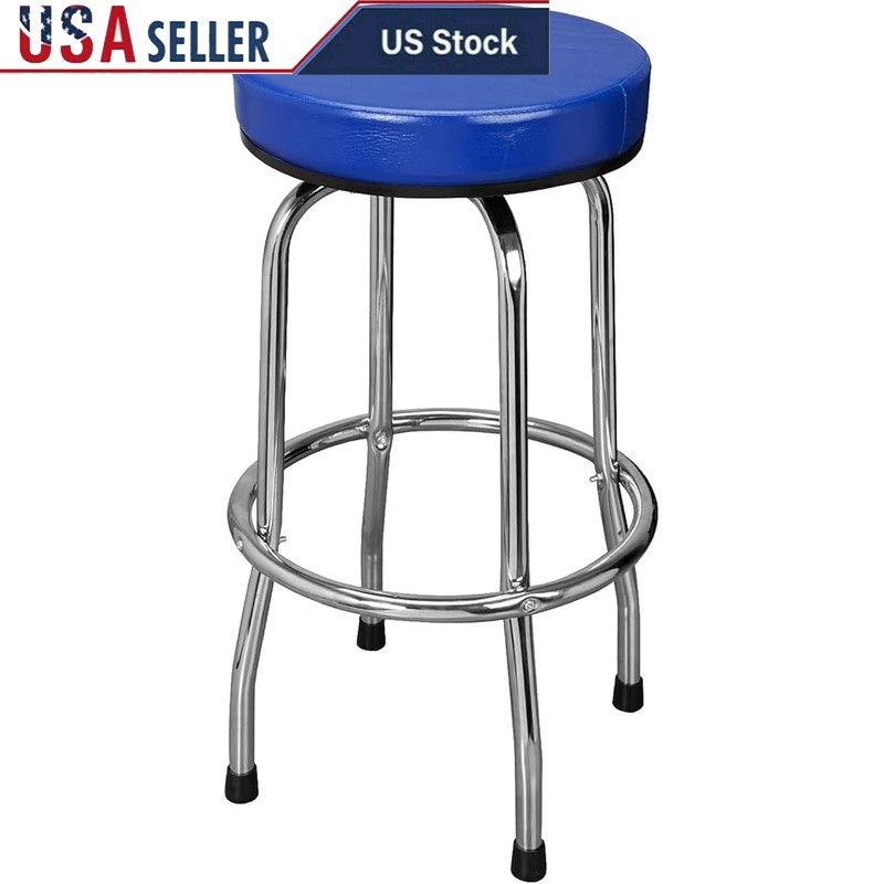 Padded Swivel Bar Stool Garage Shop Seat Chrome Legs Heavy Duty Steel 360 Degree