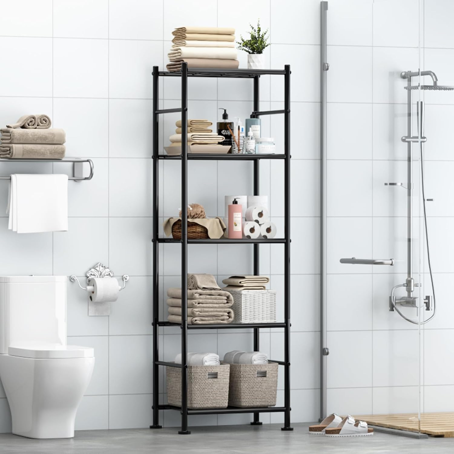 Storage Shelves – Set of 2, 5-Tier Metal Shelf Organizer, Space-Saving Garage Sh