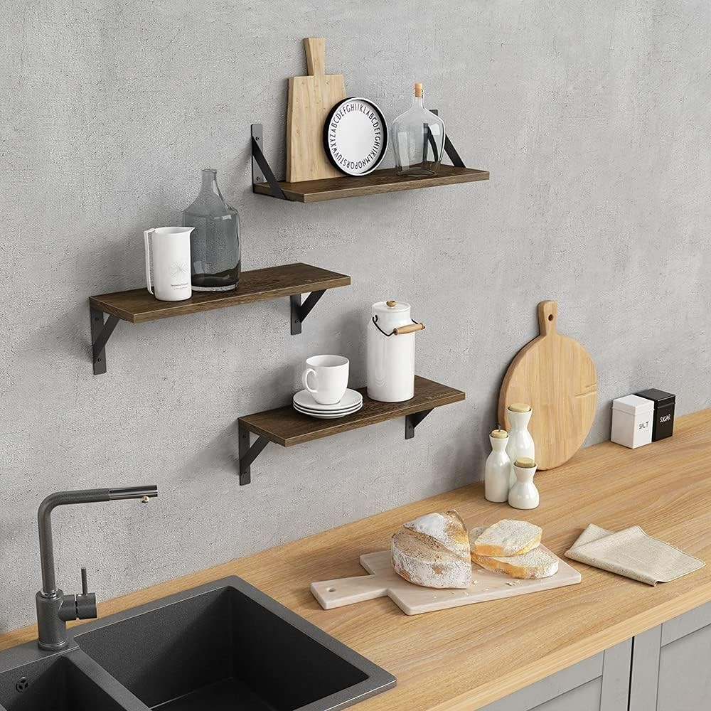 Versatile 17 Inch Rustic Wall Shelves – Set of 3 for Home & Office Decor