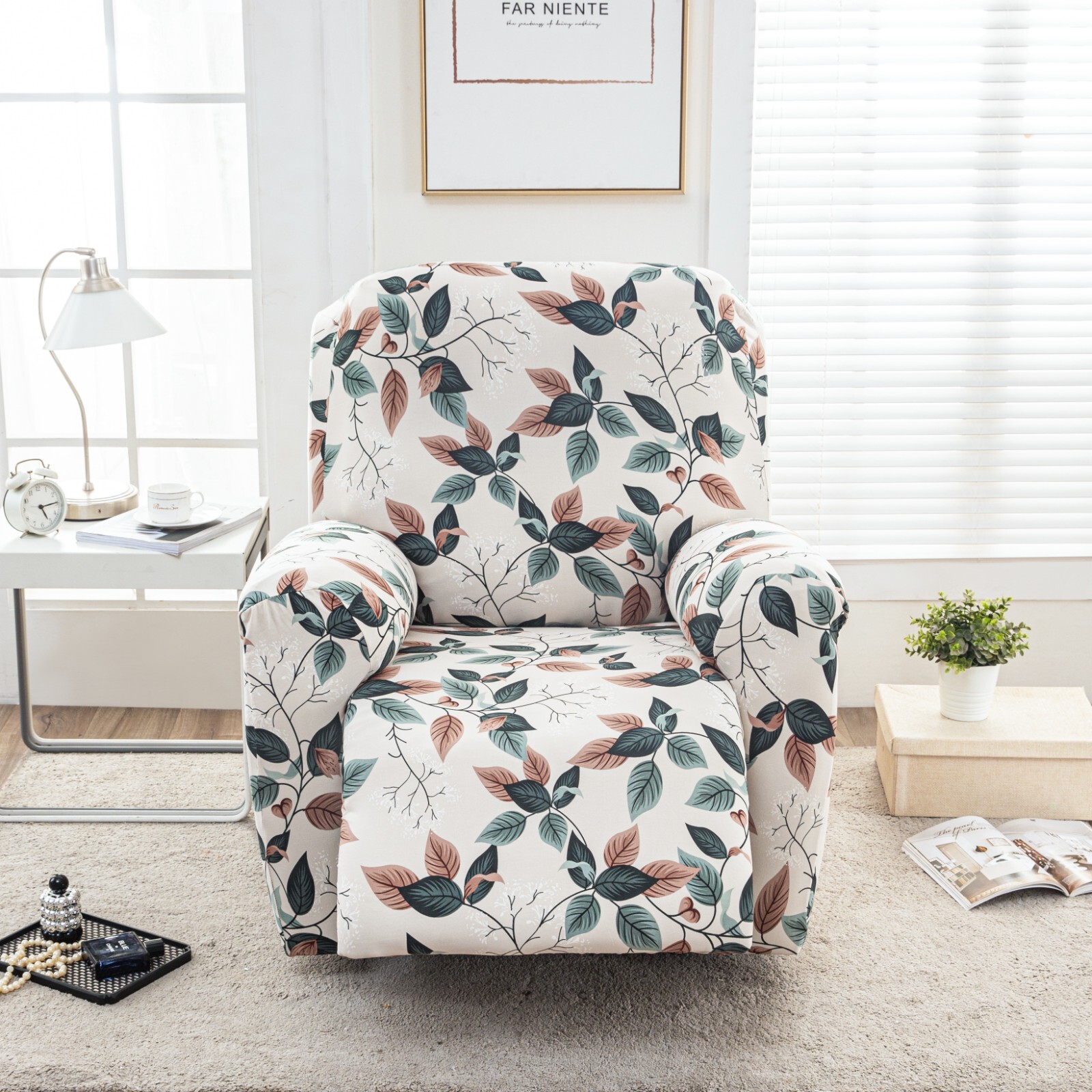 Flowers Printed Recliner Sofa Cover Stretch Slipcovers Non-Slip Armchair Covers