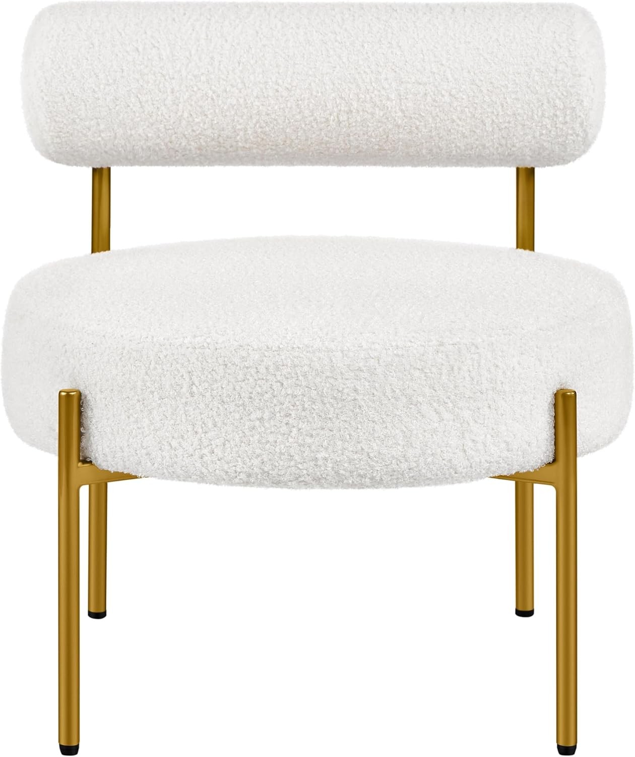 Topeakmart White Boucle Vanity Chair Gold Metal Legs Accent Chair