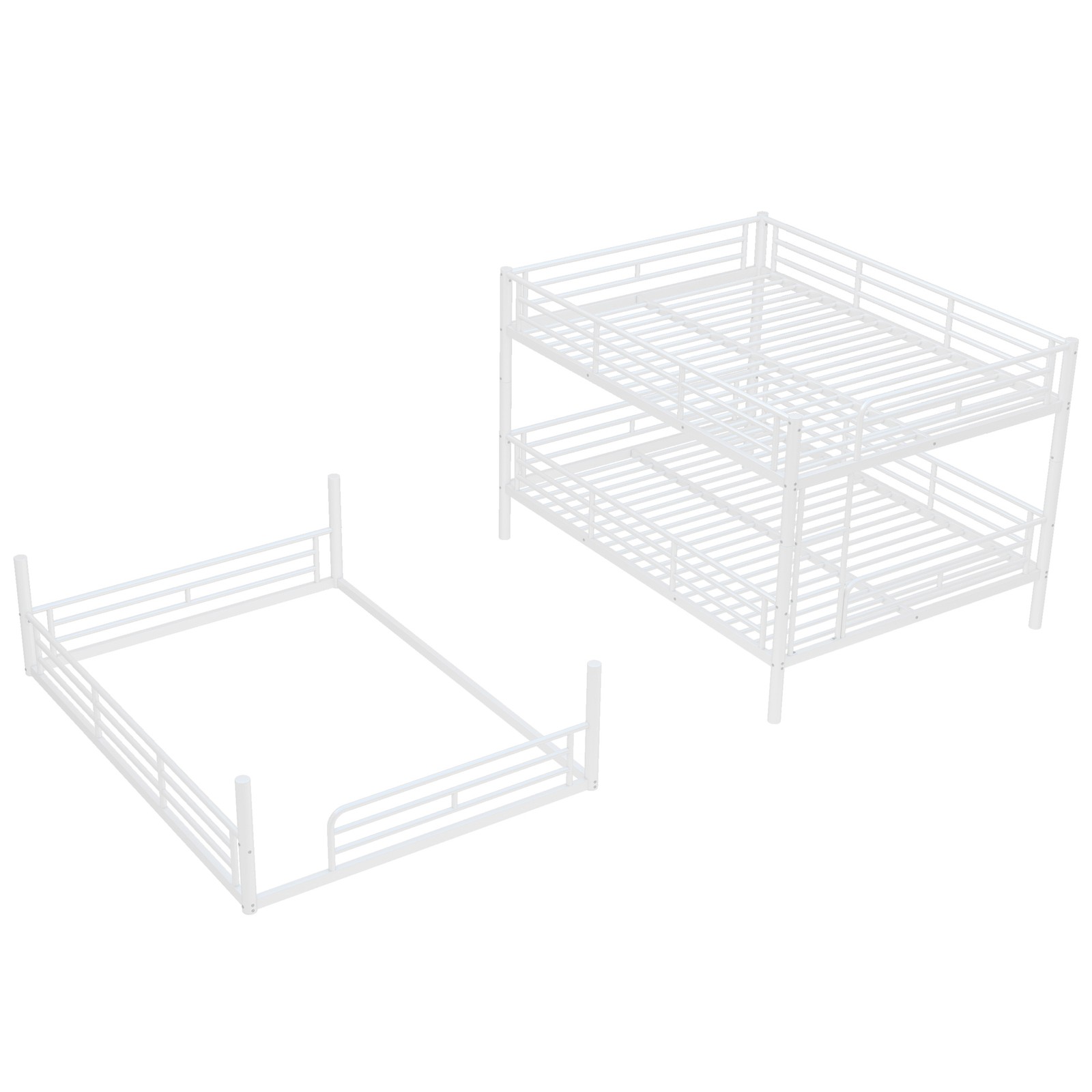 Queen over Queen over Queen Bunk Bed,Metal Triple Bunk Bed with Safety Guardrail