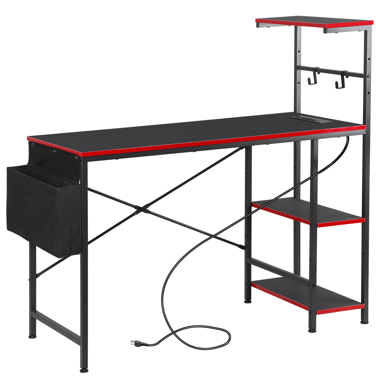 Computer Desk with Power Outlets 44 Inch LED Gaming Table with Side Storage Bag
