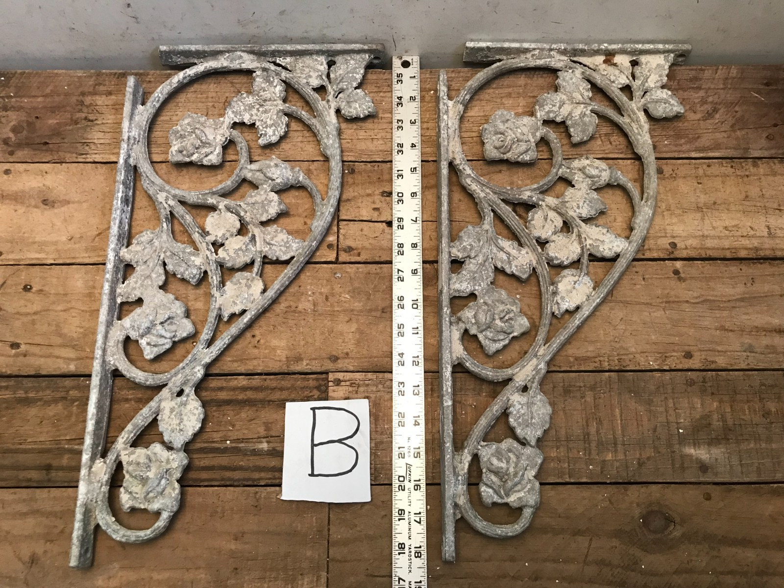 pair Large Victorian Flower & Vines style Cast Aluminum Shelf Brackets