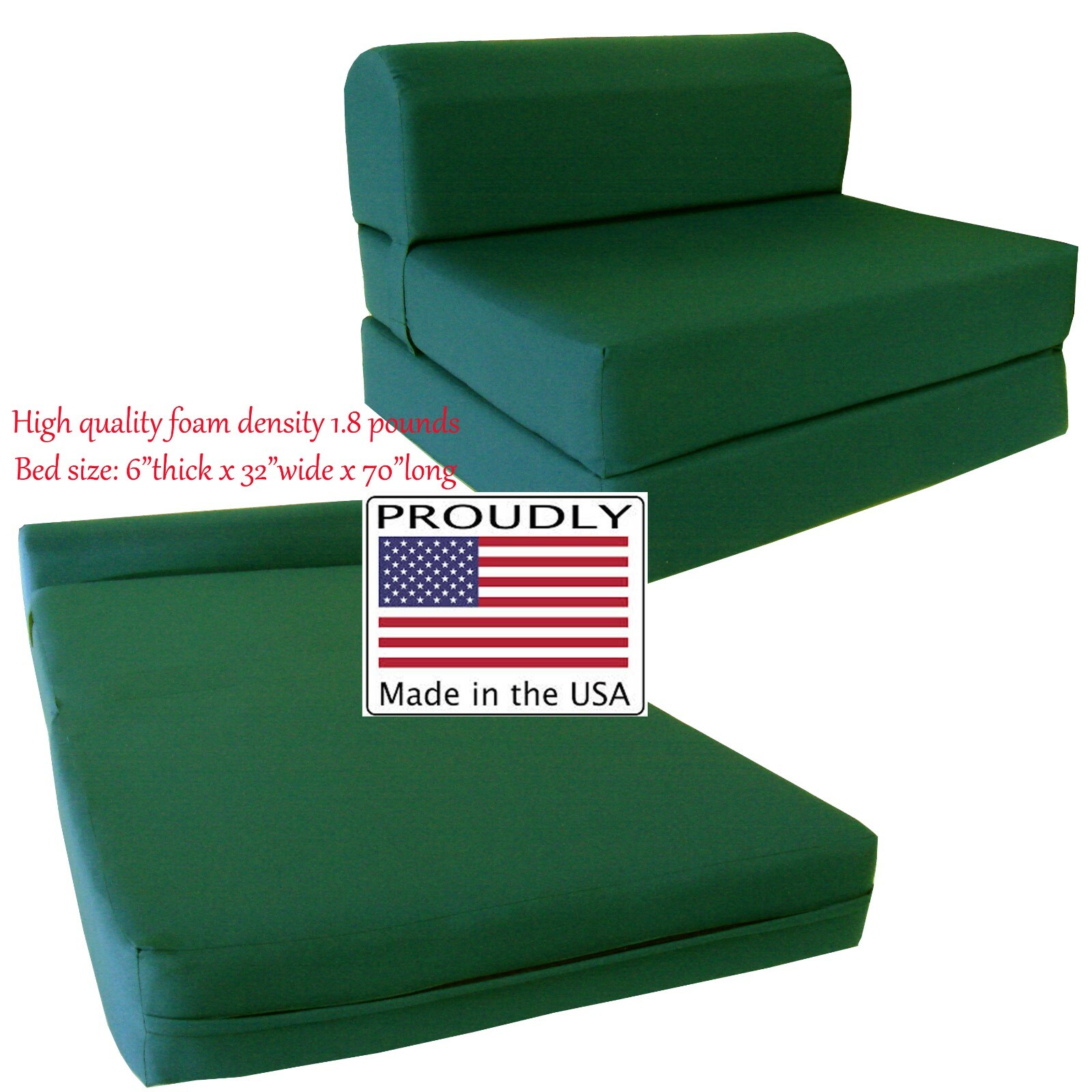 Twin Flip Chair Folding Foam Beds, Portable Sofa Bed, Couch 6x32x70, Hunter