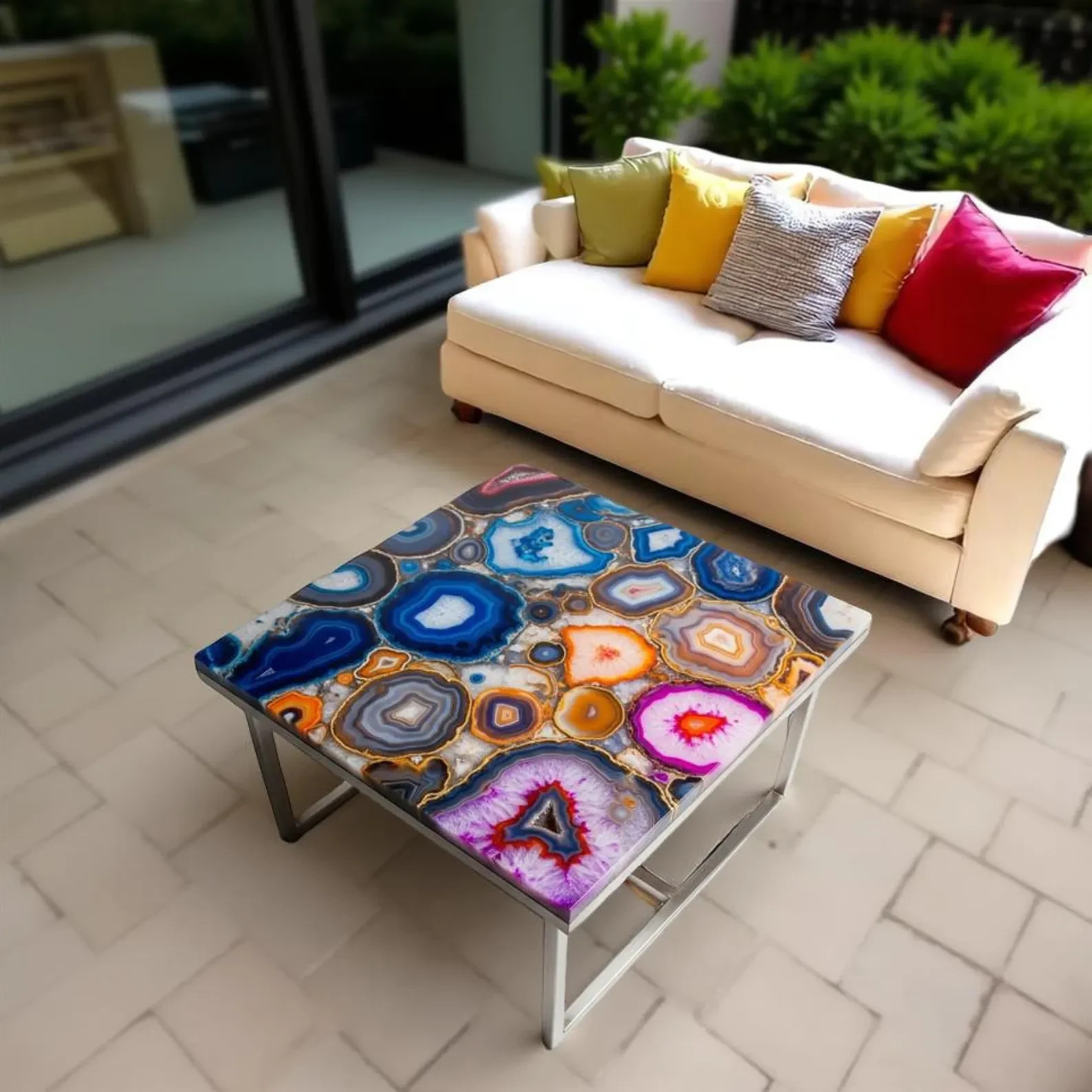Mixed Agate Stone Table – Handmade Gemstone Coffee Table | Luxury Semi Precious