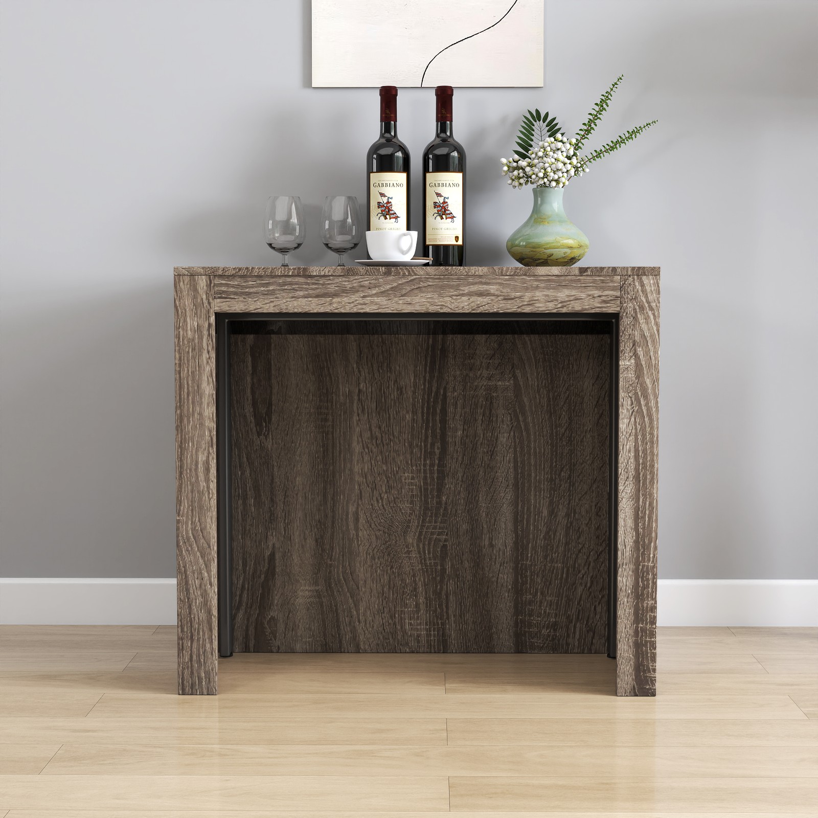 Modern Extendable Dining Table w/Outlet, Space Saving Expandable Table w/Storage