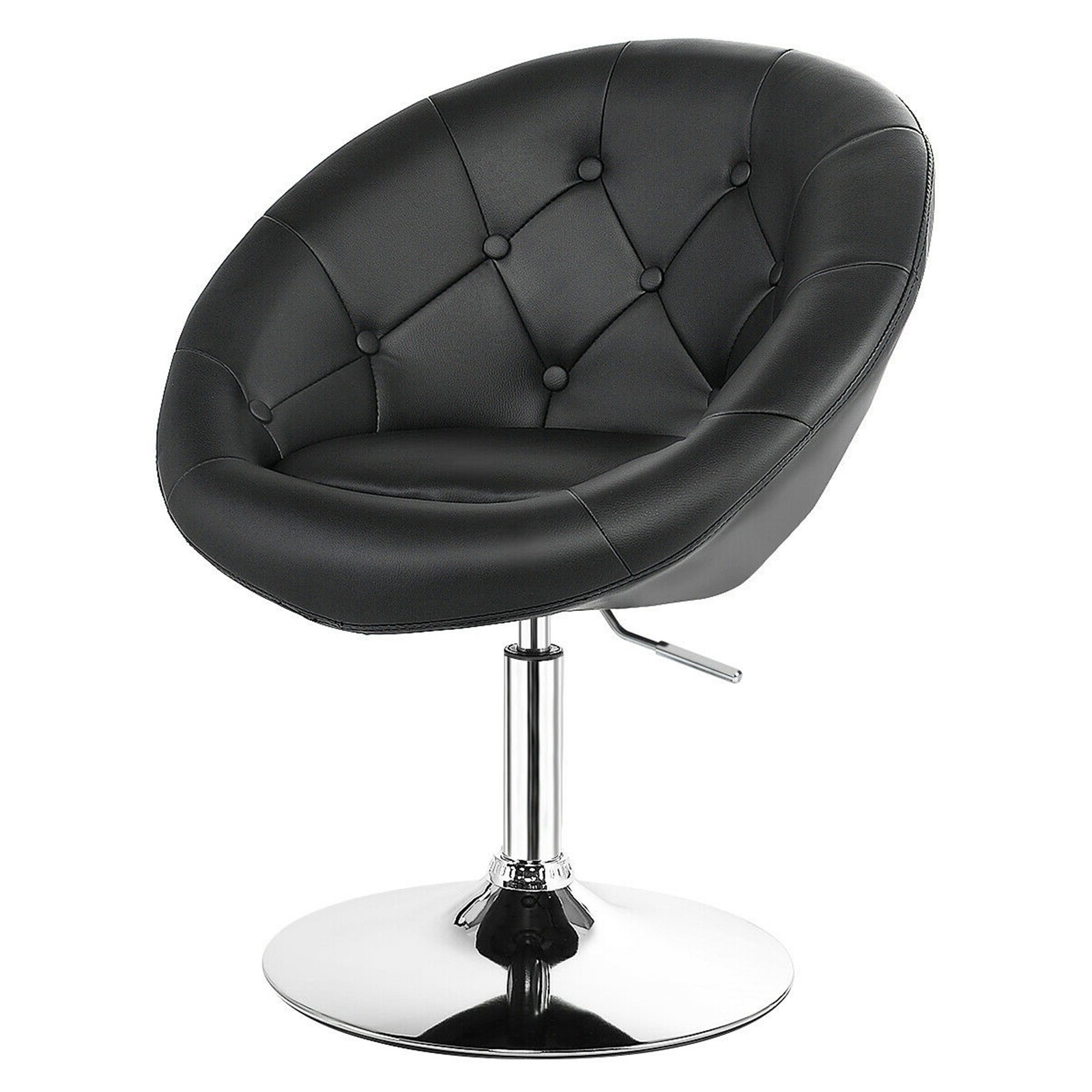PU Leather Adjustable Modern Chair Swivel Round Tufted Back Black