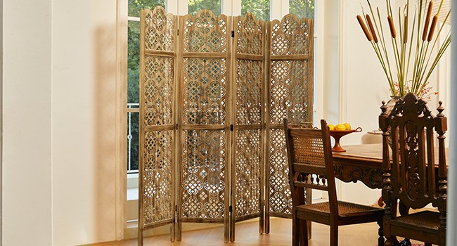 68.9Inch Folding Room Divider, 4 Panels Wood Carved Screens – Ideal Decorative