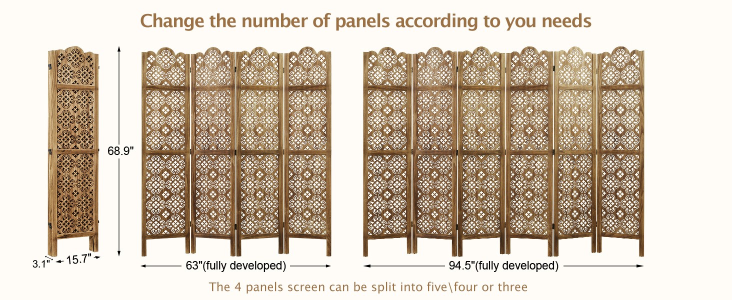 68.9Inch Folding Room Divider, 4 Panels Wood Carved Screens – Ideal Decorative