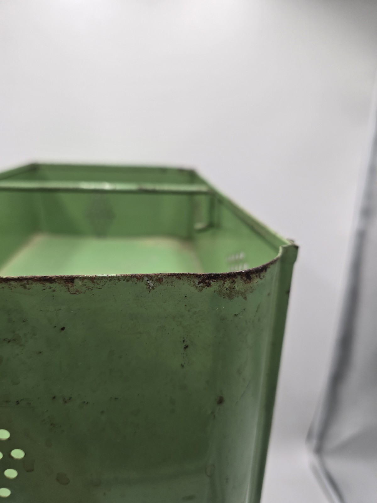 Vintage Green Ransburg Metal Shelf Hand Painted USA Rustic Farmhouse Cottage
