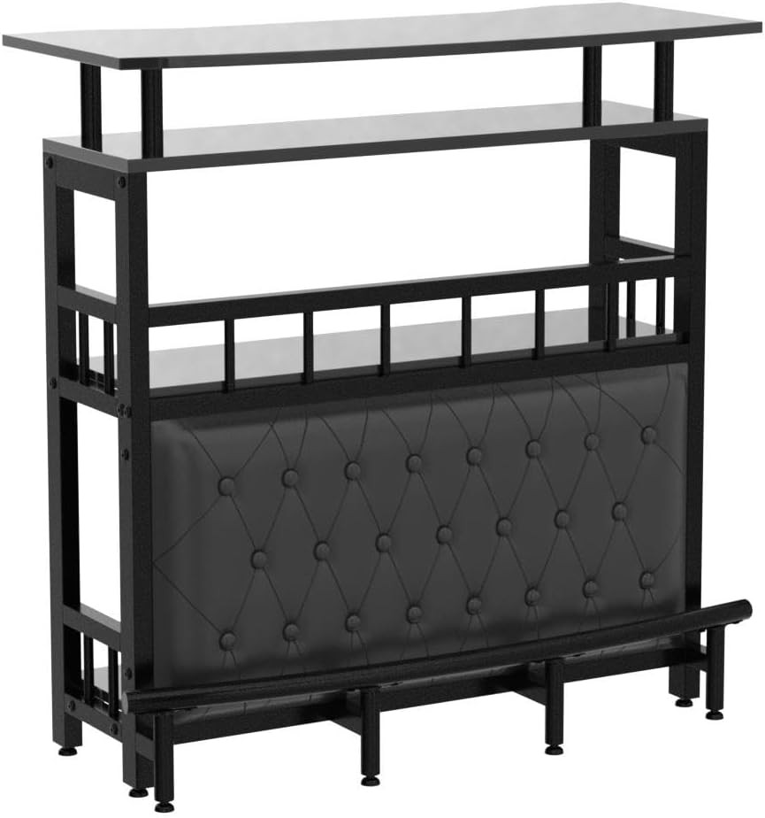 44-Inch Bar Height Table with Storage, Black Home Bar Unit for Liquor, Balcony