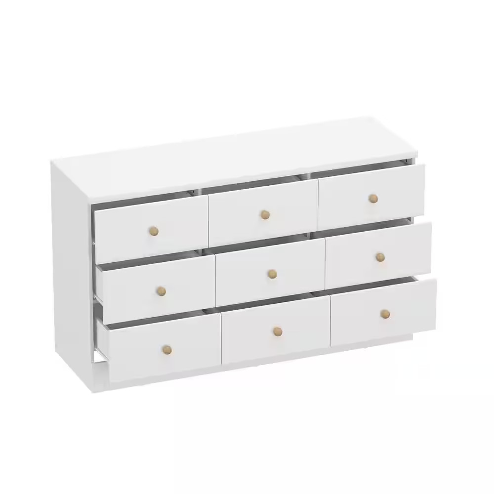 White 9 Drawers 47.2 In. W Wooden Chest of Drawers, Sideboard, Storage Cabinet,