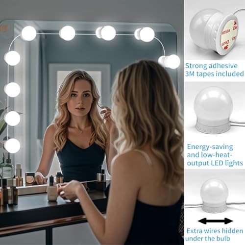 LED Vanity Mirror Lights with 12 Stick On Dimmable Bulbs, 3000K 4500K 12 Bulbs