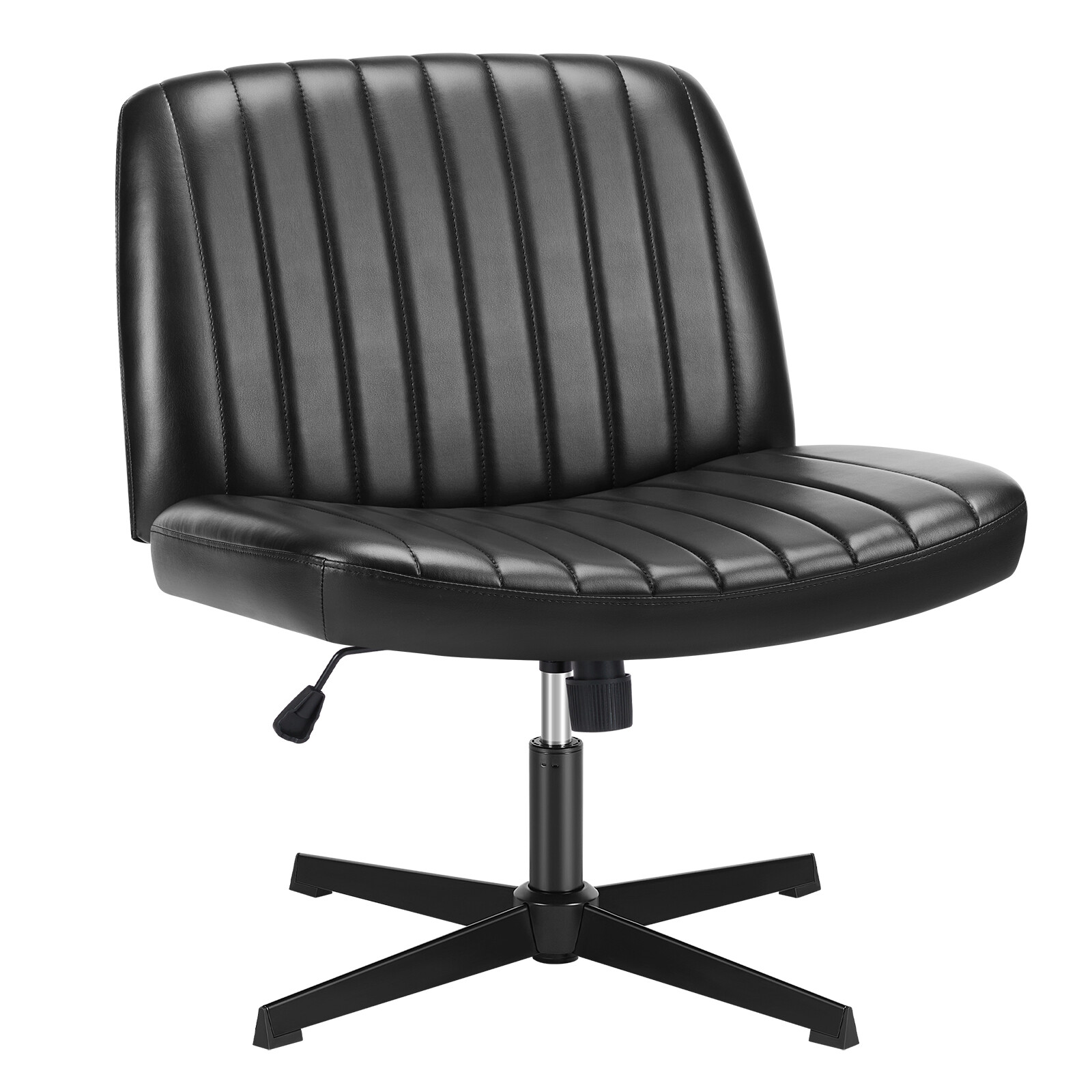 Cross Legged Chair Armless No Wheel PU Leather Height Adjustable Vanity