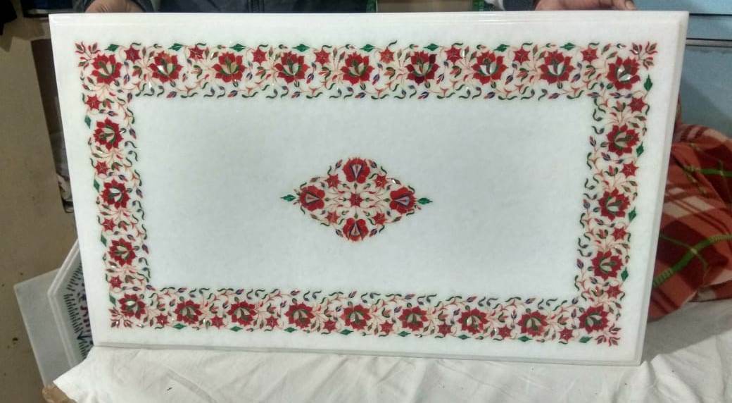 30″X18″ White Marble Table Top Coffee Center Inlay Lapis Handmade Decor G935