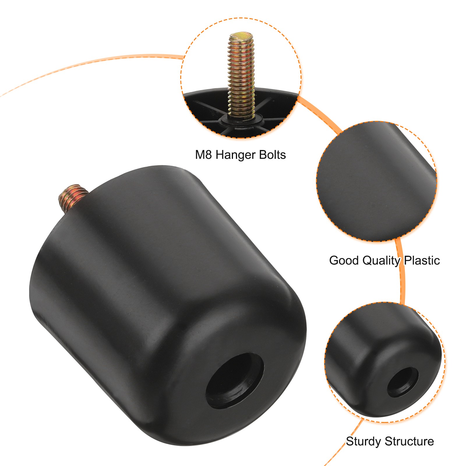 4 Set 2 Inch Plastic Round Tapered Furniture Legs with M8 Hanger Bolts