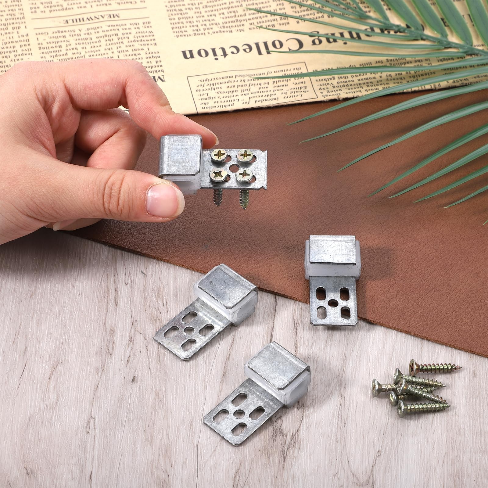 Ezymivs 10 PCS Couch Spring Clips, 15.7″x8.6″-10PCS(40Screws), White&silver