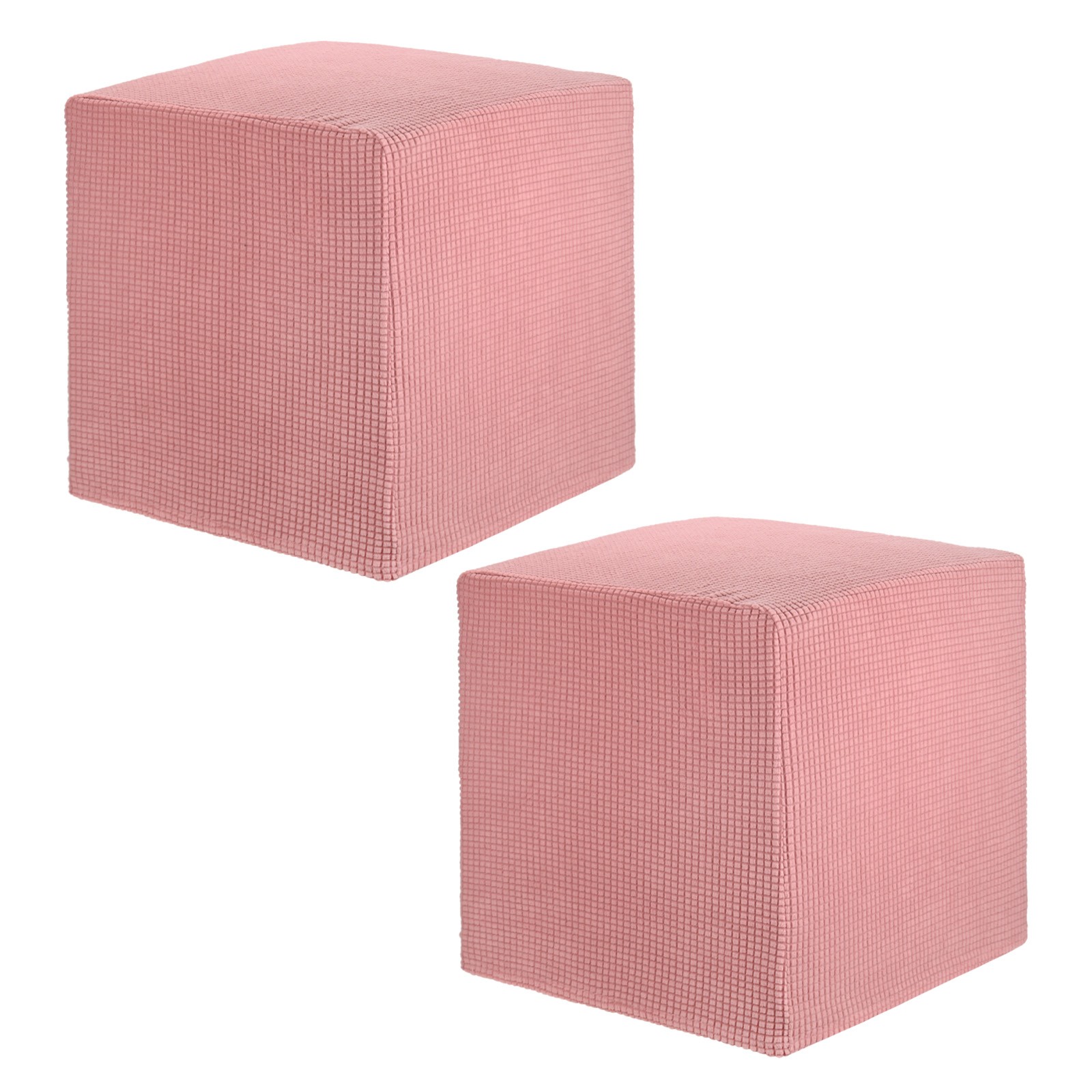 2-Pack 13″x13″x15″ Stretch Square Ottoman Slipcovers Footstool Protector Pink