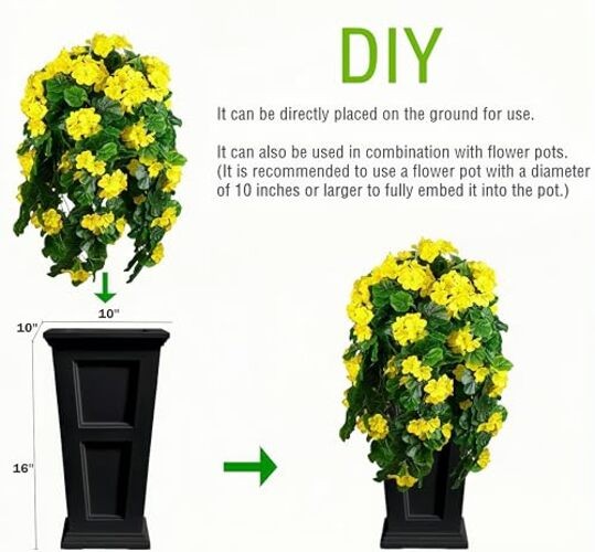 Fake Hanging Plants with Geranium Flowers-31in Fake Hanging Plant UV Yellow
