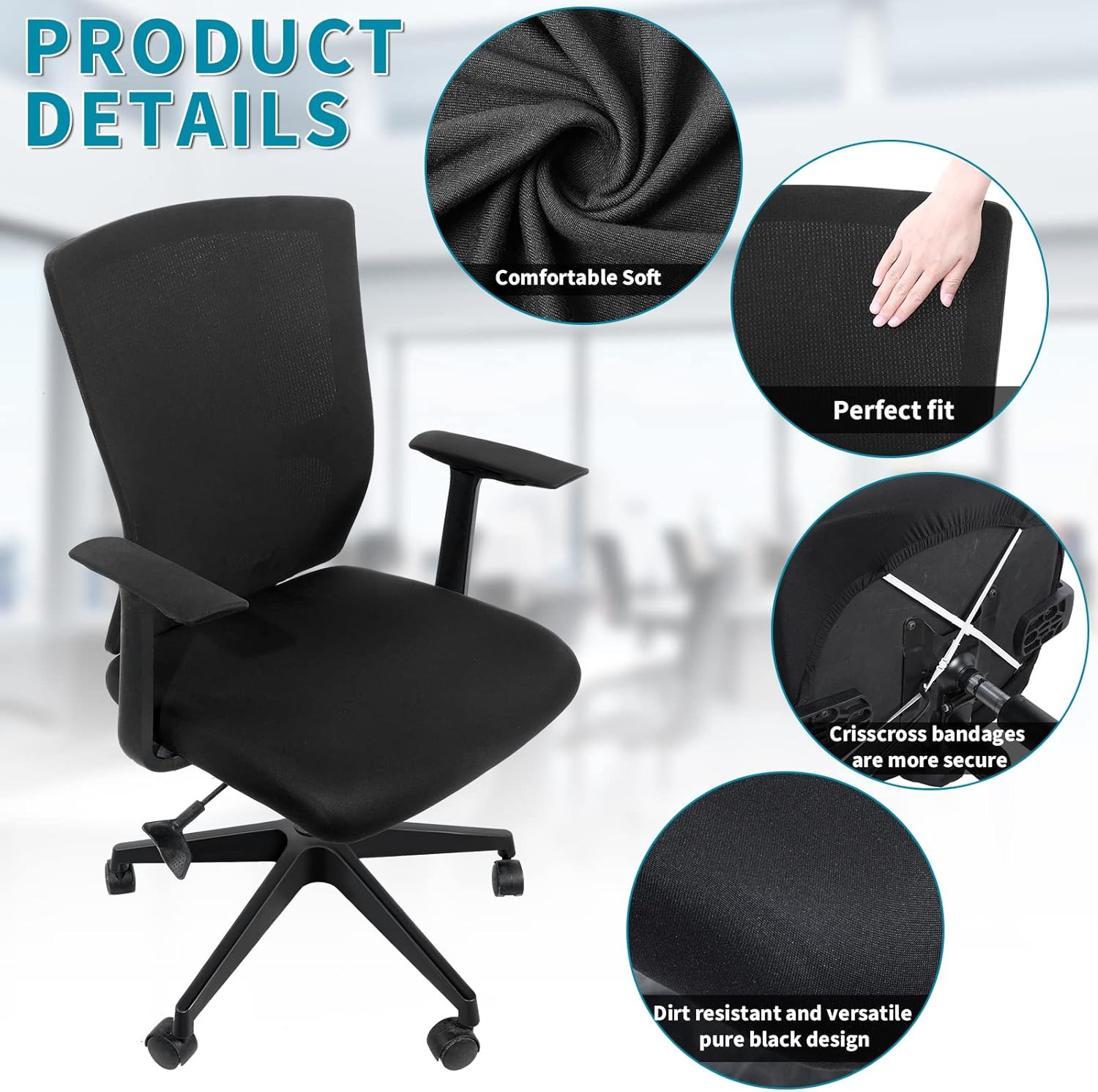 Computer Chair Cover Office Seat Cover with Armrest and Backrest, Stretchable De
