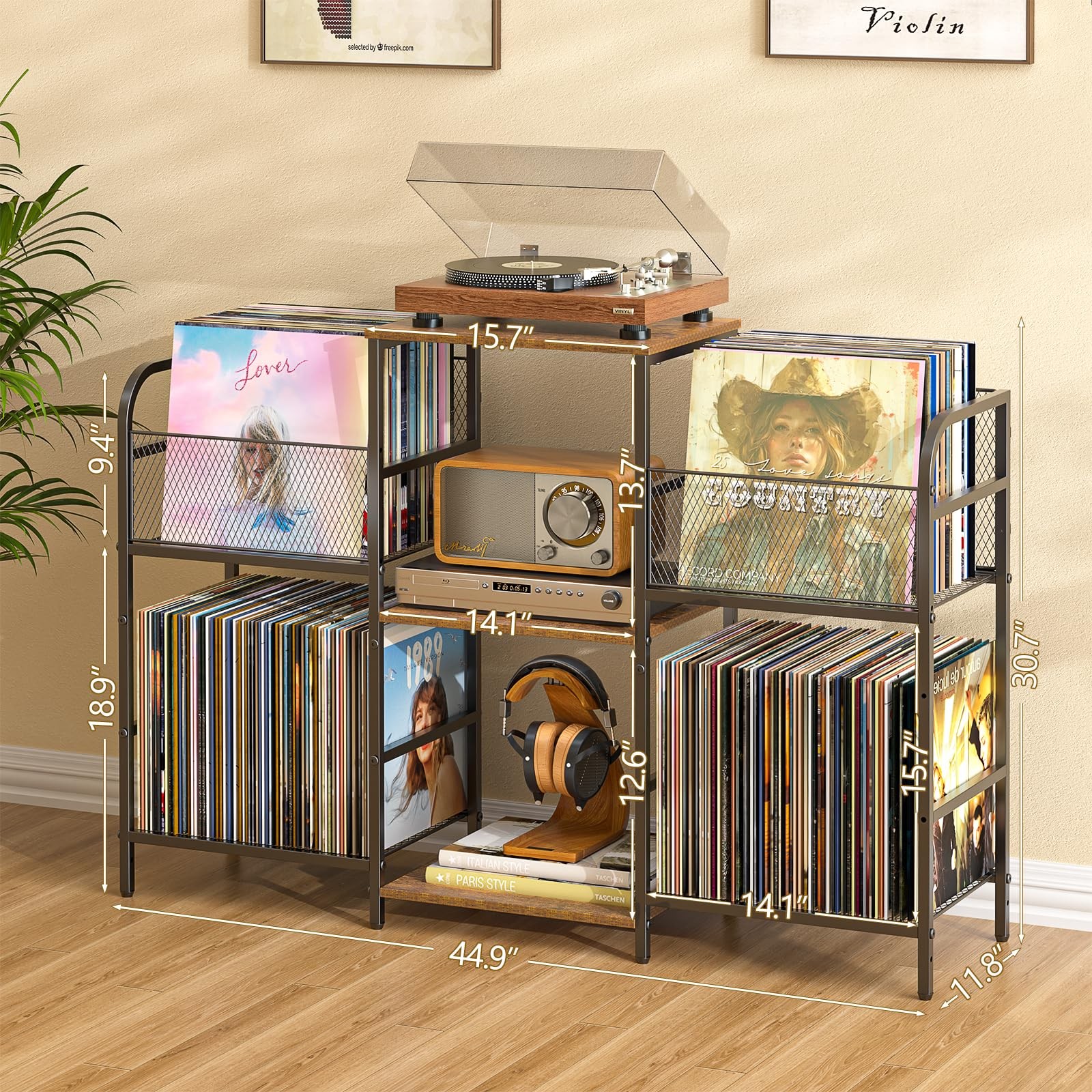 Record Player Stand with Vinyl Storage, Record Storage for 350+ Albums, Tunta…