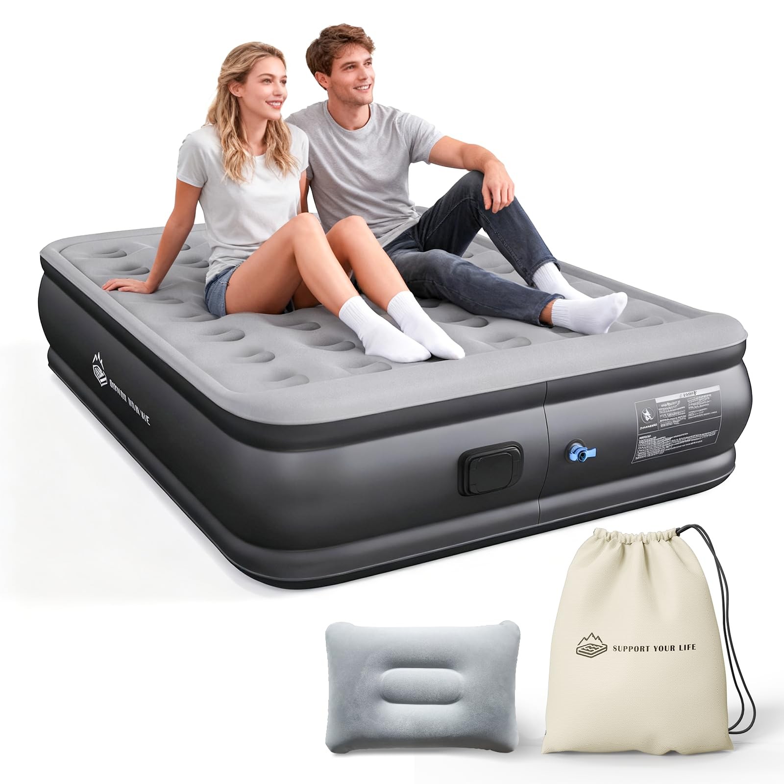 JUITOY Queen Air Mattress with Built in Pump, 18″ (U.S. Standard), Grey