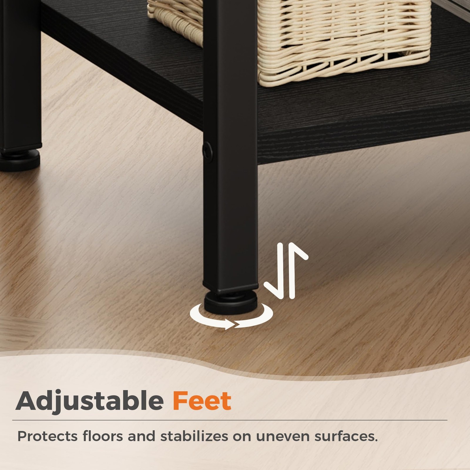Bedside Table Charging Station Fabric Drawer 3Tier Storage End Black Brown
