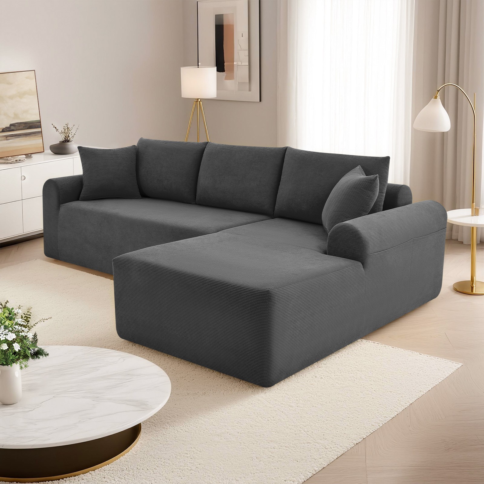 Convertible Modular Sectional Sofa, L-Shaped Boneless Couch with Chaise Lounge