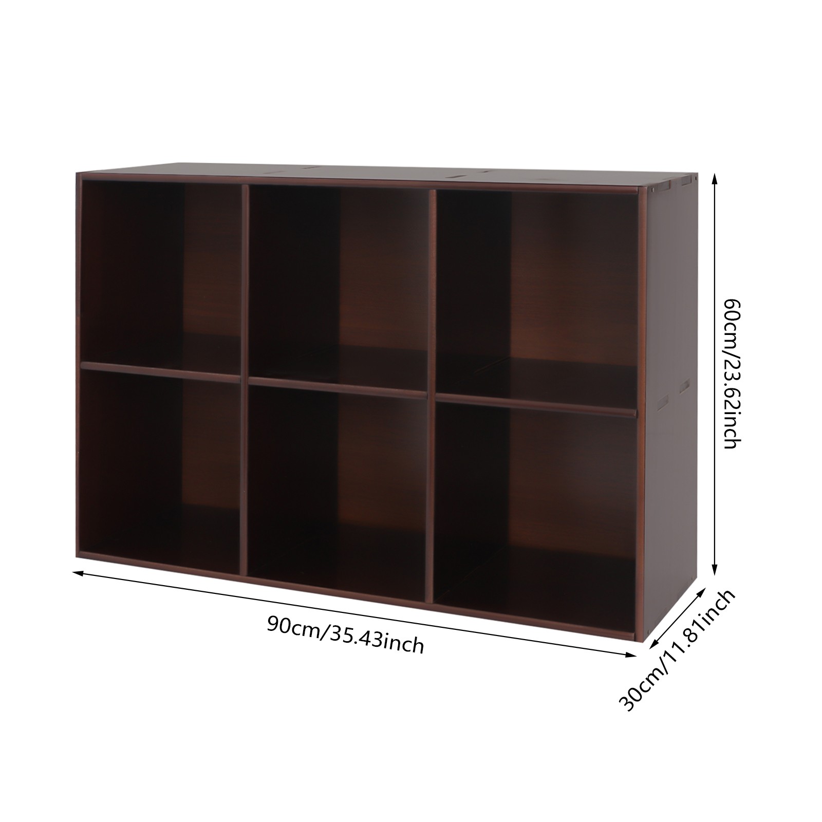 Solid Wood 2-Tier Bookcase 6-Compartment Cubby Shelf Brown 90 × 30 × 75 cm