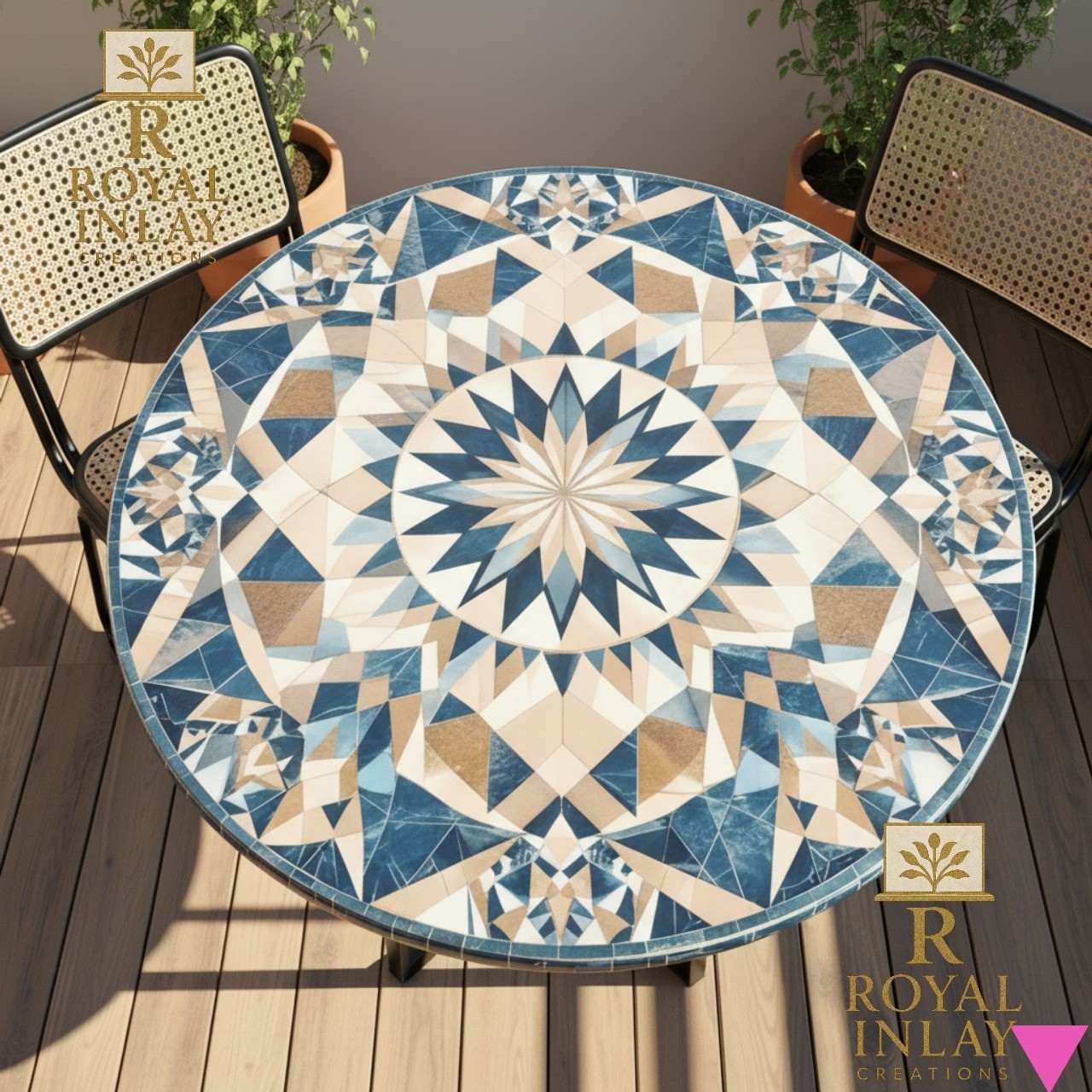 Round Geometric Pattern Table Top Modern Home Cafe Office Dining Outdoor Decor