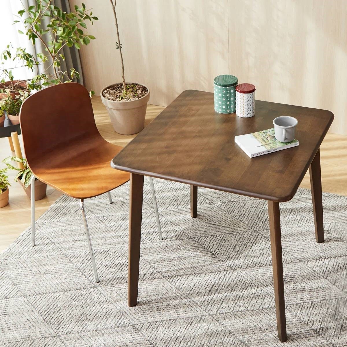 Solid Wood Mid Century Dining Table Walnut Brown 27.6in Square