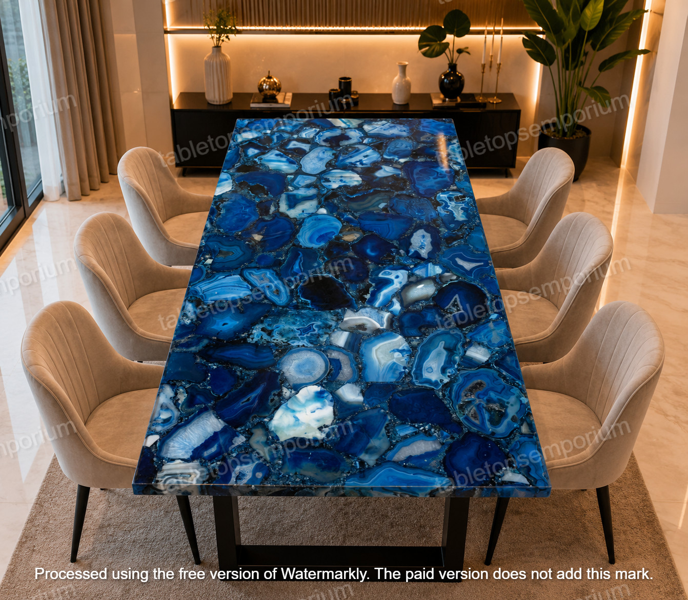 Premium Luxury Blue Agate Dining Table Custom Rectangular Stone Furniture Decor