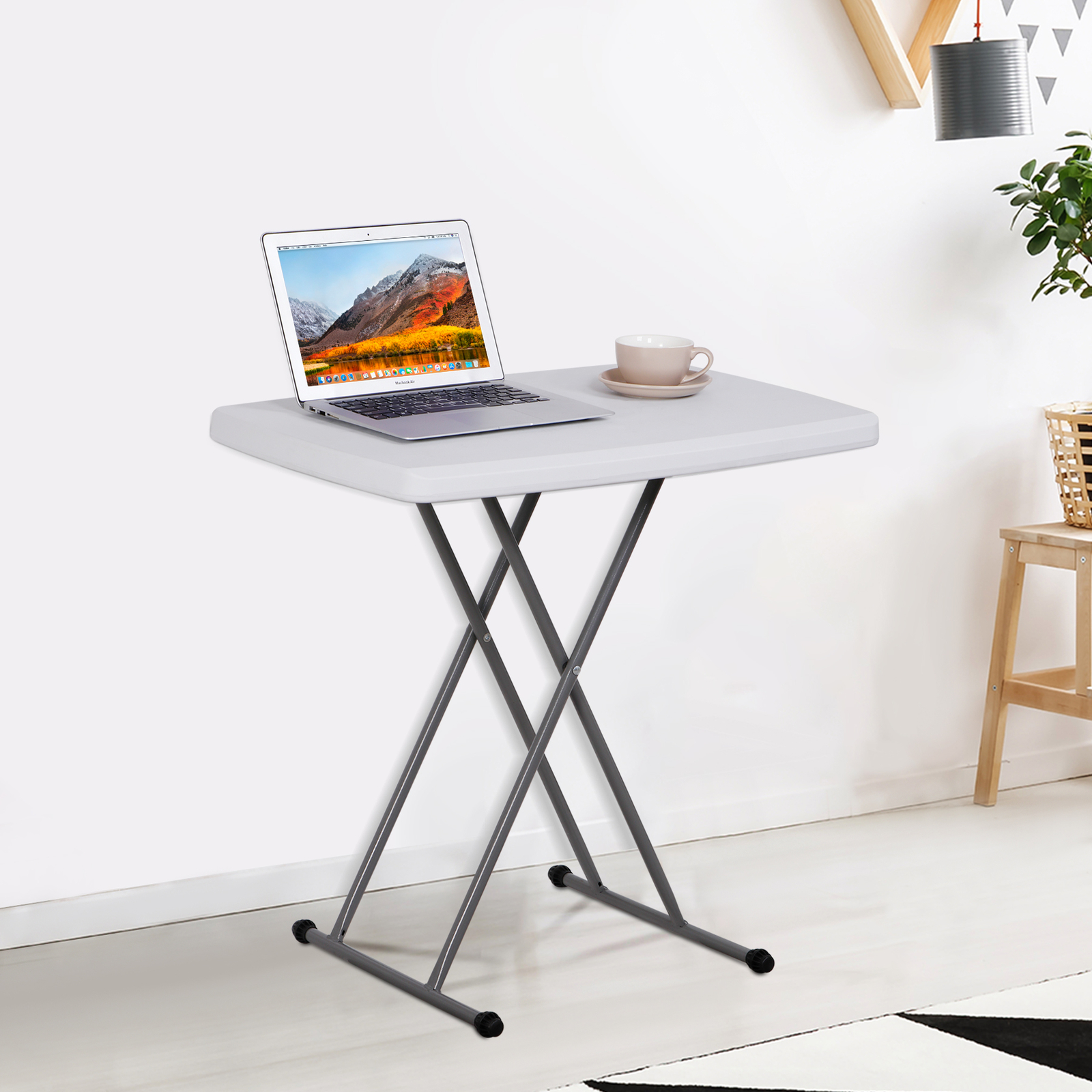 30″ Adjustable Folding Laptop Table TV Tray White Table Writing Table Card Table