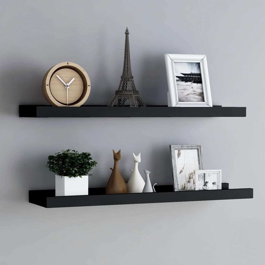 Picture Frame Ledge Shelves 2 pcs Black 31.5″x3.5″x1.2″ MDF