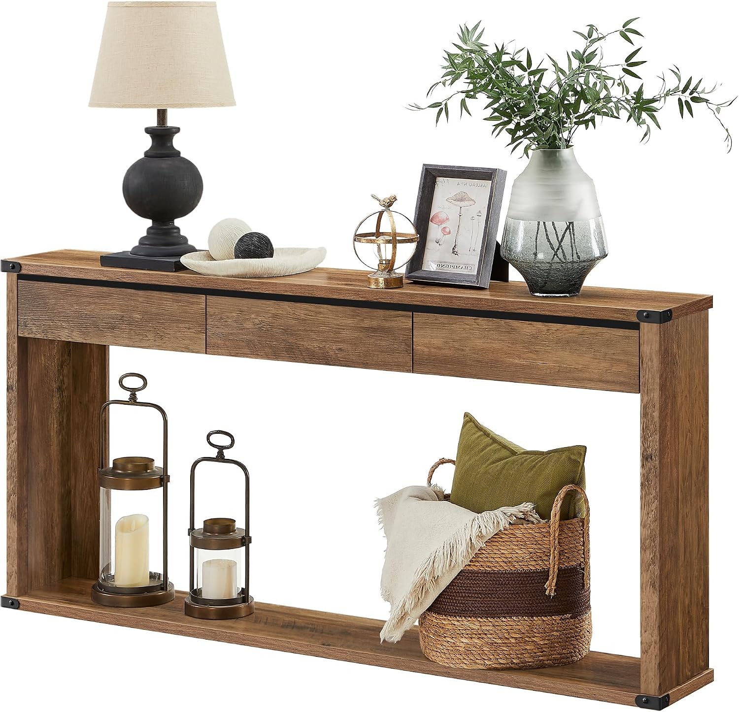 LIRY Collection – Sofa Console Table, 63 Inches Narrow Entryway Table with 3